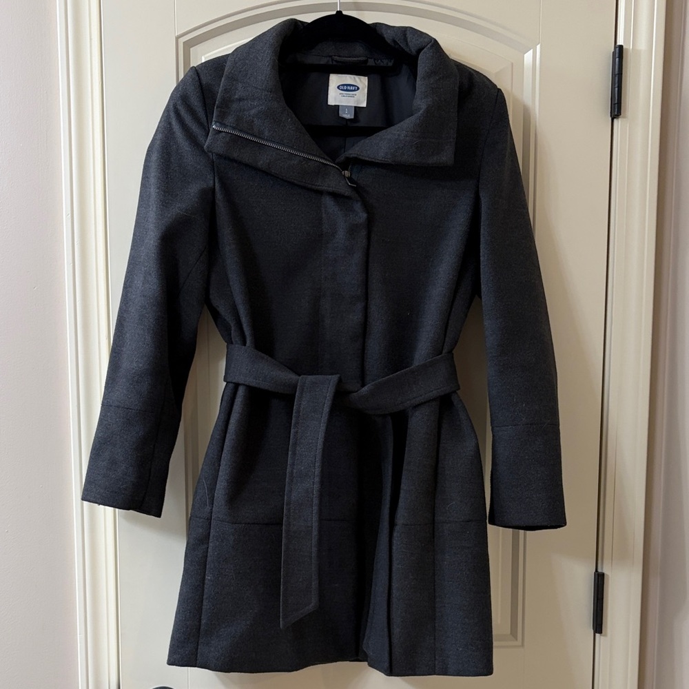 Old Navy Women's Charcoal Belted Trench Coat